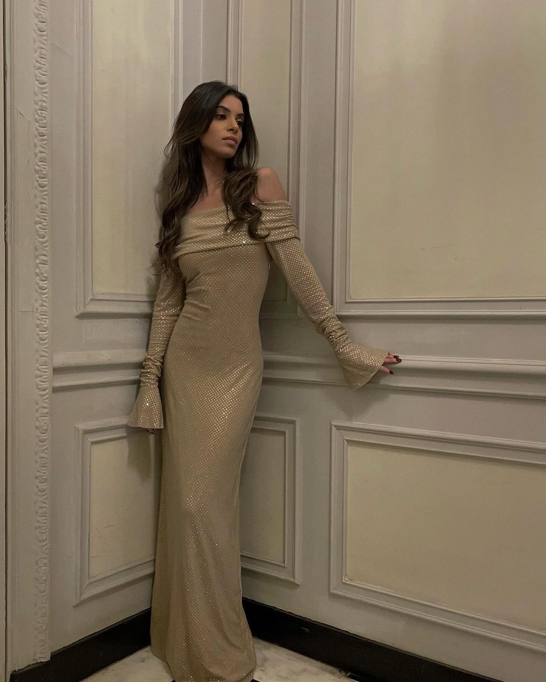 Women's Long Sleeve Wrap Maxi Dress Glitter