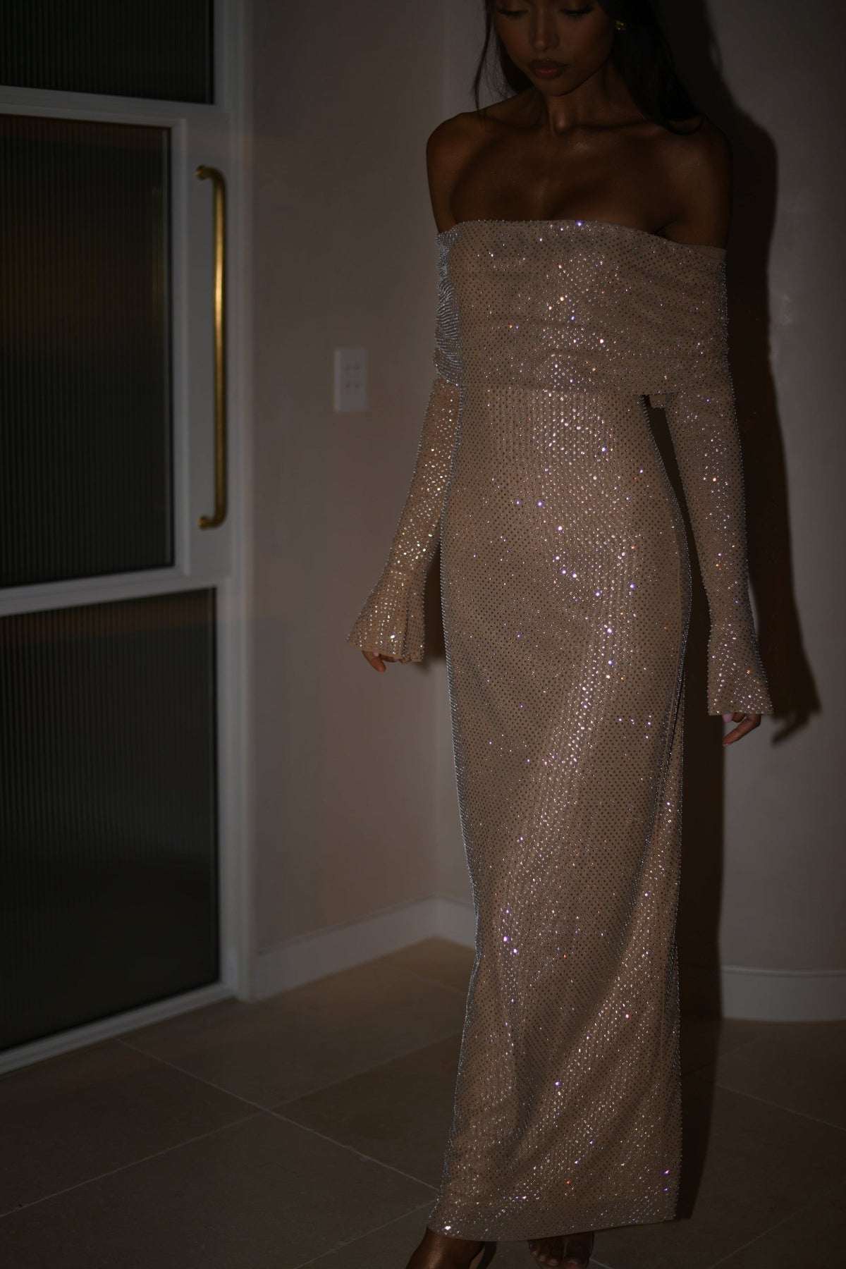 Women's Long Sleeve Wrap Maxi Dress Glitter