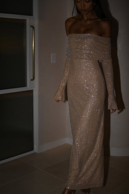 Women's Long Sleeve Wrap Maxi Dress Glitter