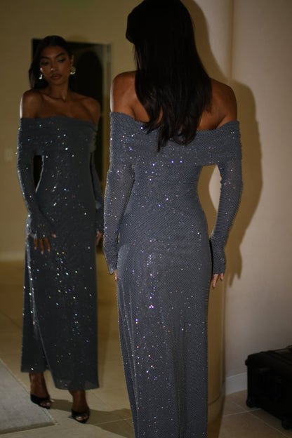 Women's Long Sleeve Wrap Maxi Dress Glitter