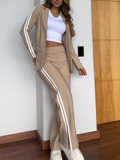 Women's Striped Blazer Pants Set