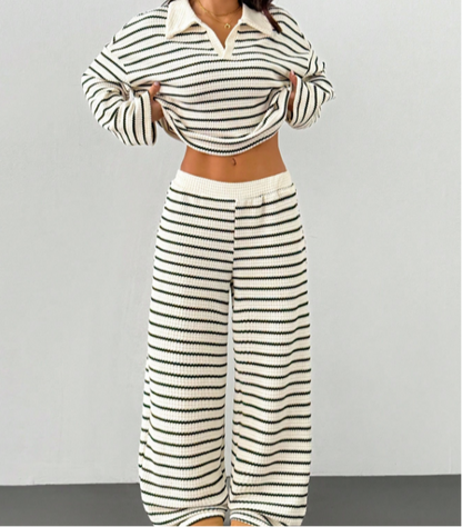 Women's Striped And Pants Set - VibreMode