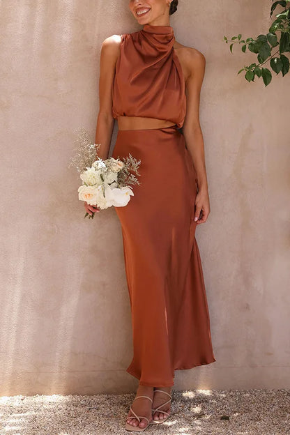 Women's Halter Midi Skirt Set