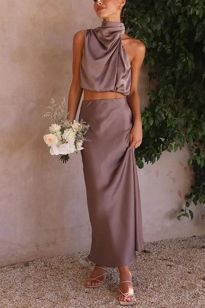 Women's Halter Midi Skirt Set