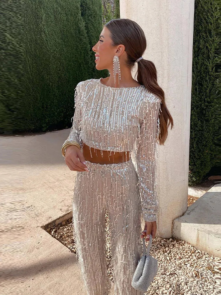 Women's Sequin And Pants Set - VibreMode