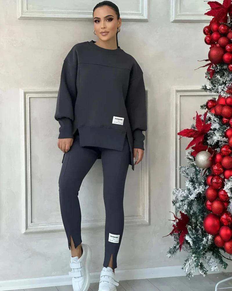 Women's Crew Neck Sweater And Leggings Set