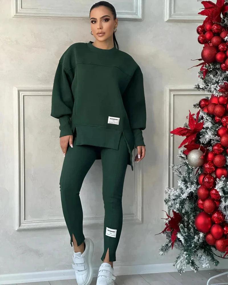 Women's Crew Neck Sweater And Leggings Set