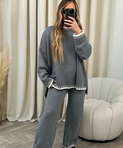 Women's Sweater Pants Set Round Neck