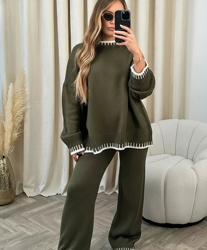 Women's Sweater Pants Set Round Neck
