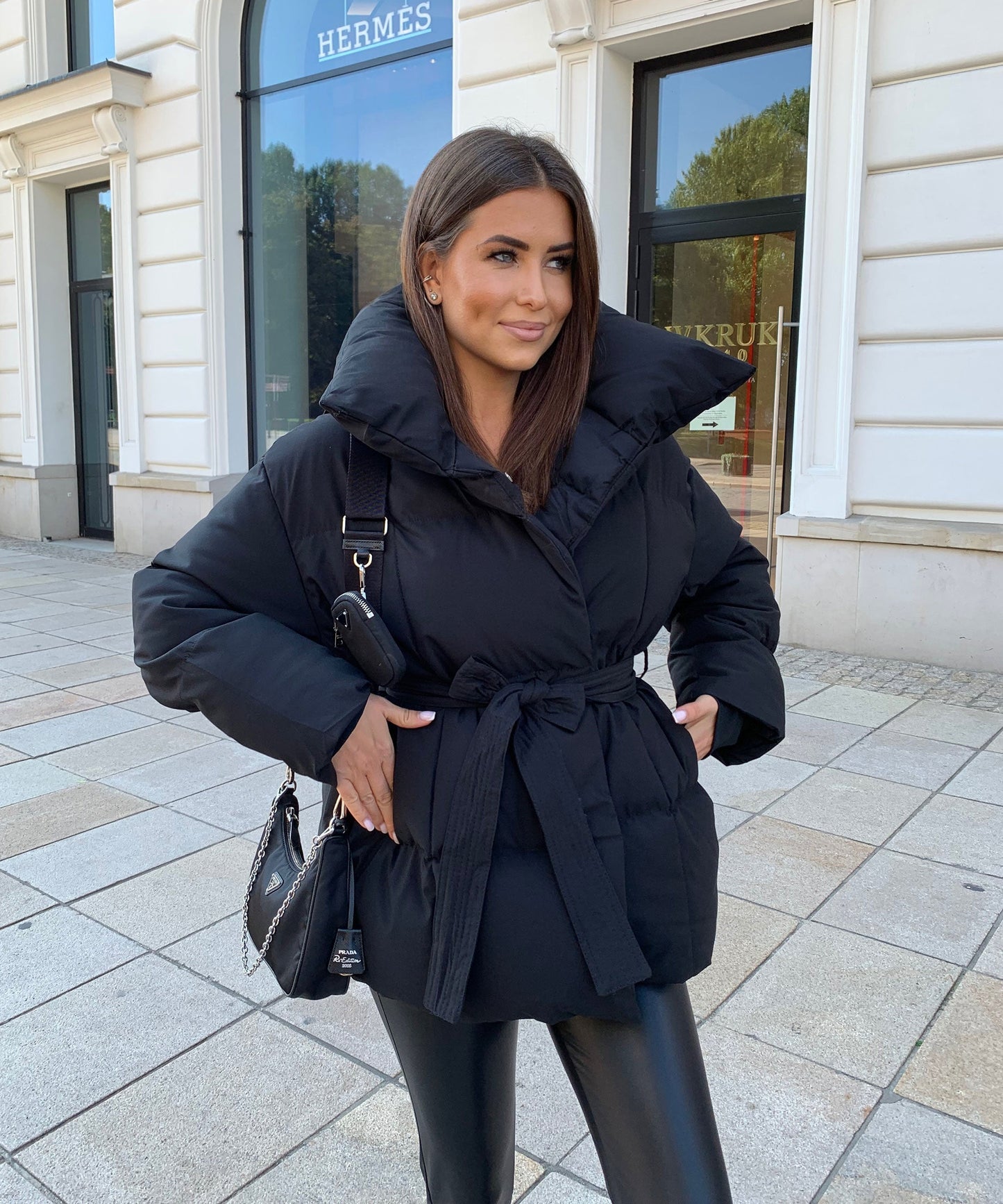 Women's Padded Jacket Oversized Collar Belted