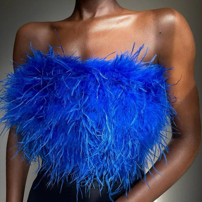Women's Strapless Bandeau Feather Trim