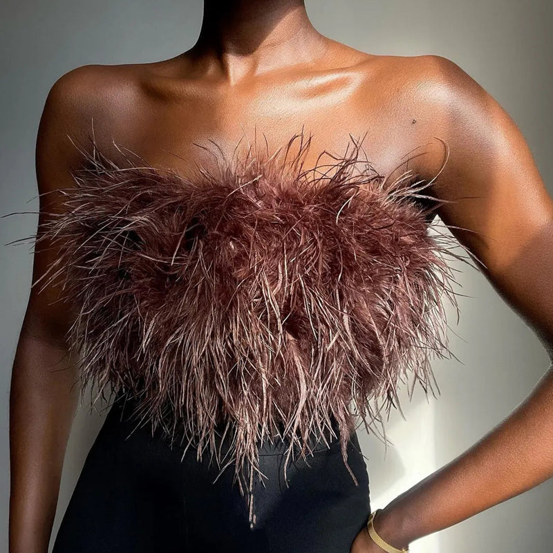 Women's Strapless Bandeau Feather Trim
