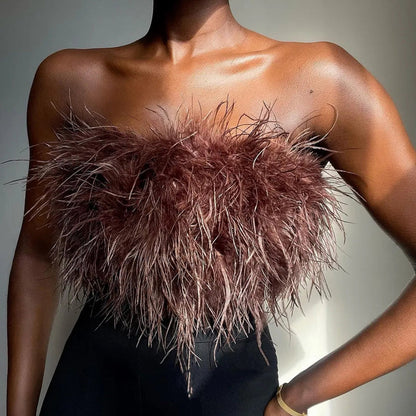 Women's Strapless Bandeau Feather Trim