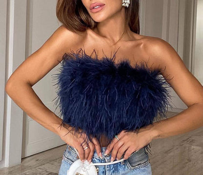 Women's Strapless Bandeau Feather Trim