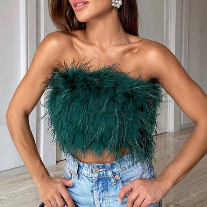 Women's Strapless Bandeau Feather Trim