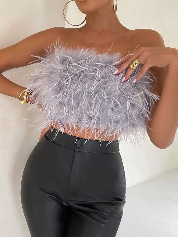 Women's Strapless Bandeau Feather Trim