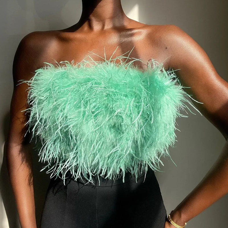 Women's Strapless Bandeau Feather Trim