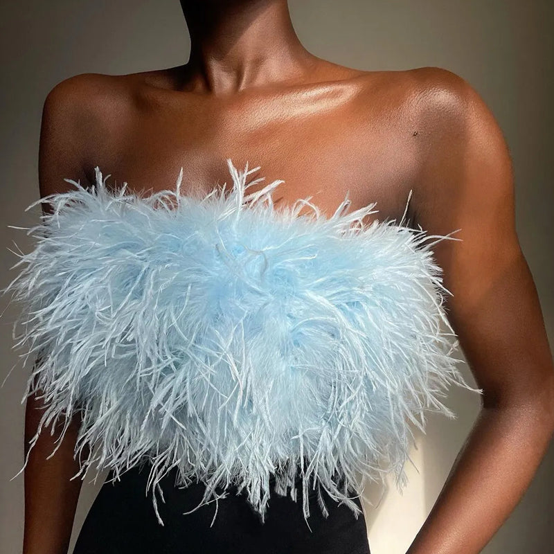 Women's Strapless Bandeau Feather Trim