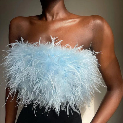 Women's Strapless Bandeau Feather Trim