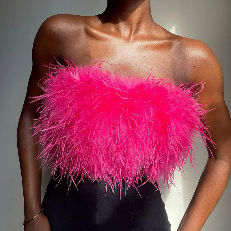 Women's Strapless Bandeau Feather Trim