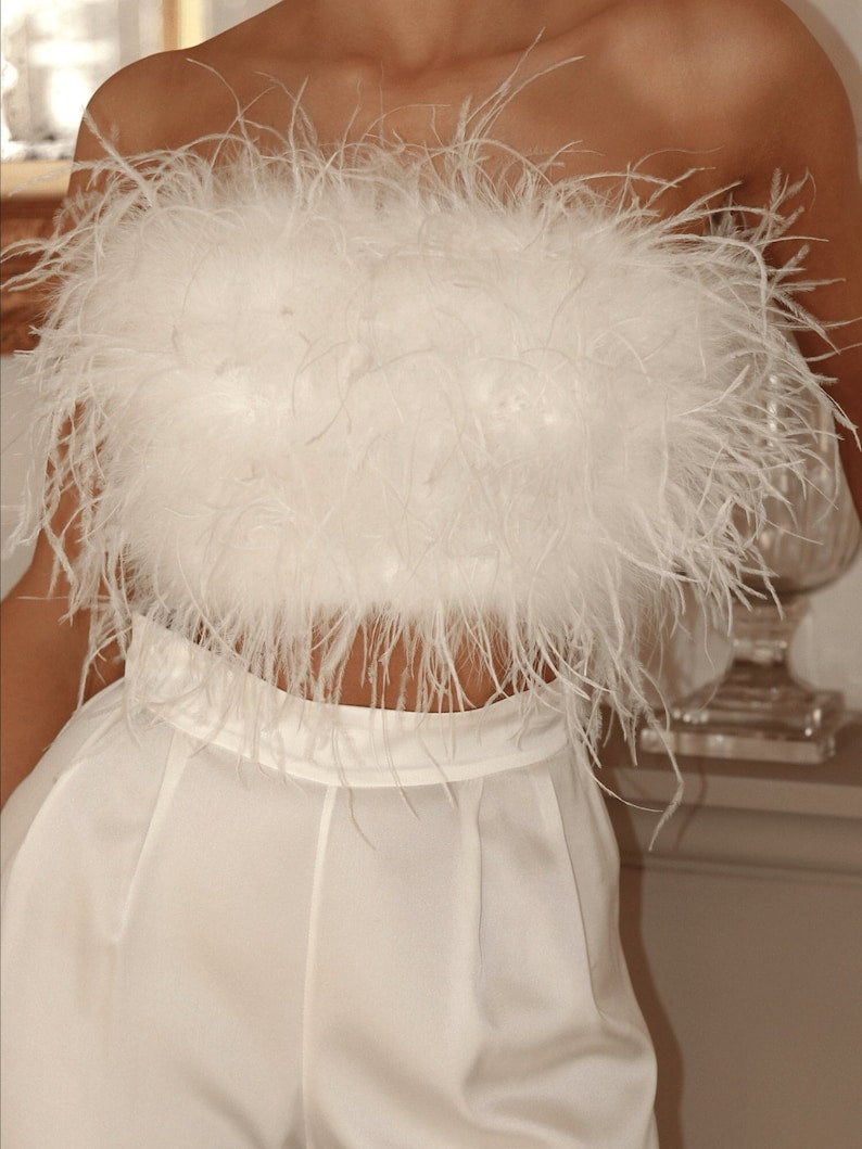 Women's Strapless Bandeau Feather Trim