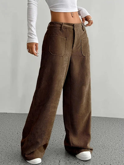 Women's High Waist Wide Leg Pants Button Closure