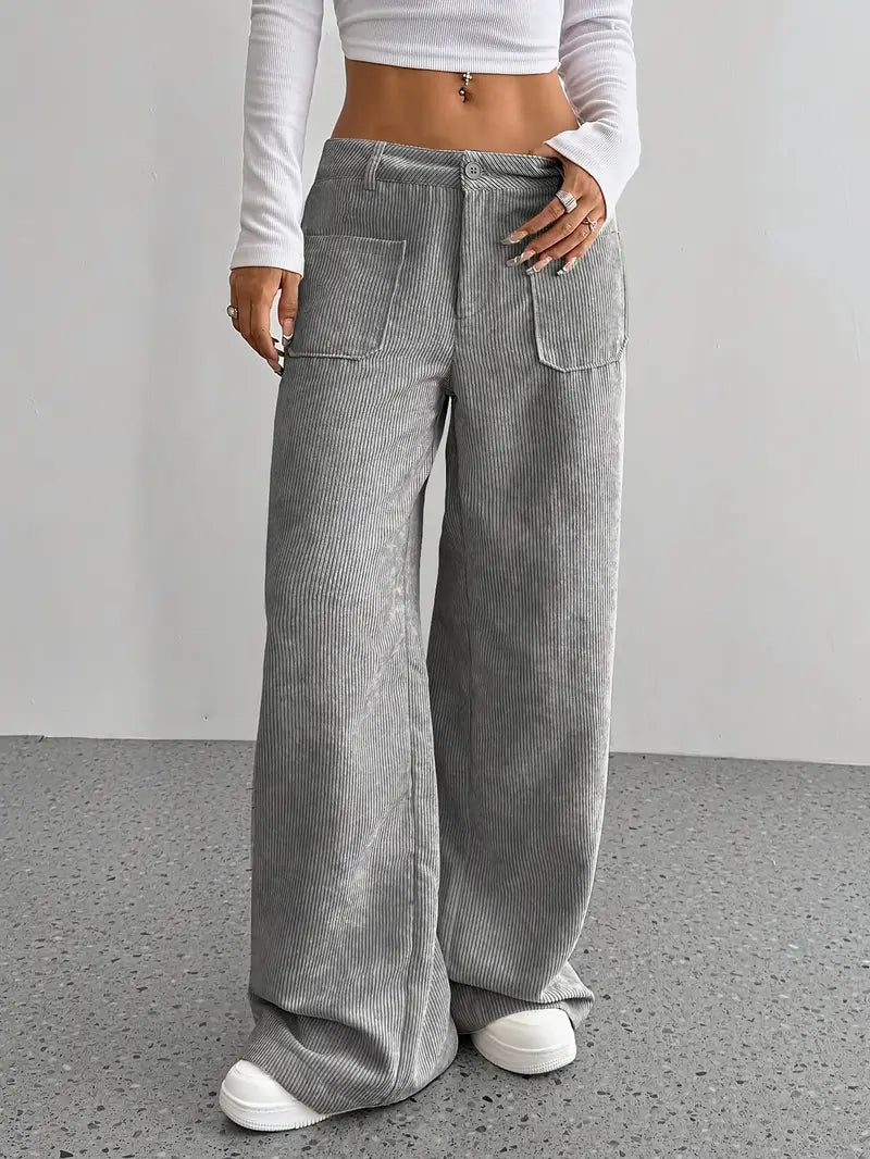Women's High Waist Wide Leg Pants Button Closure