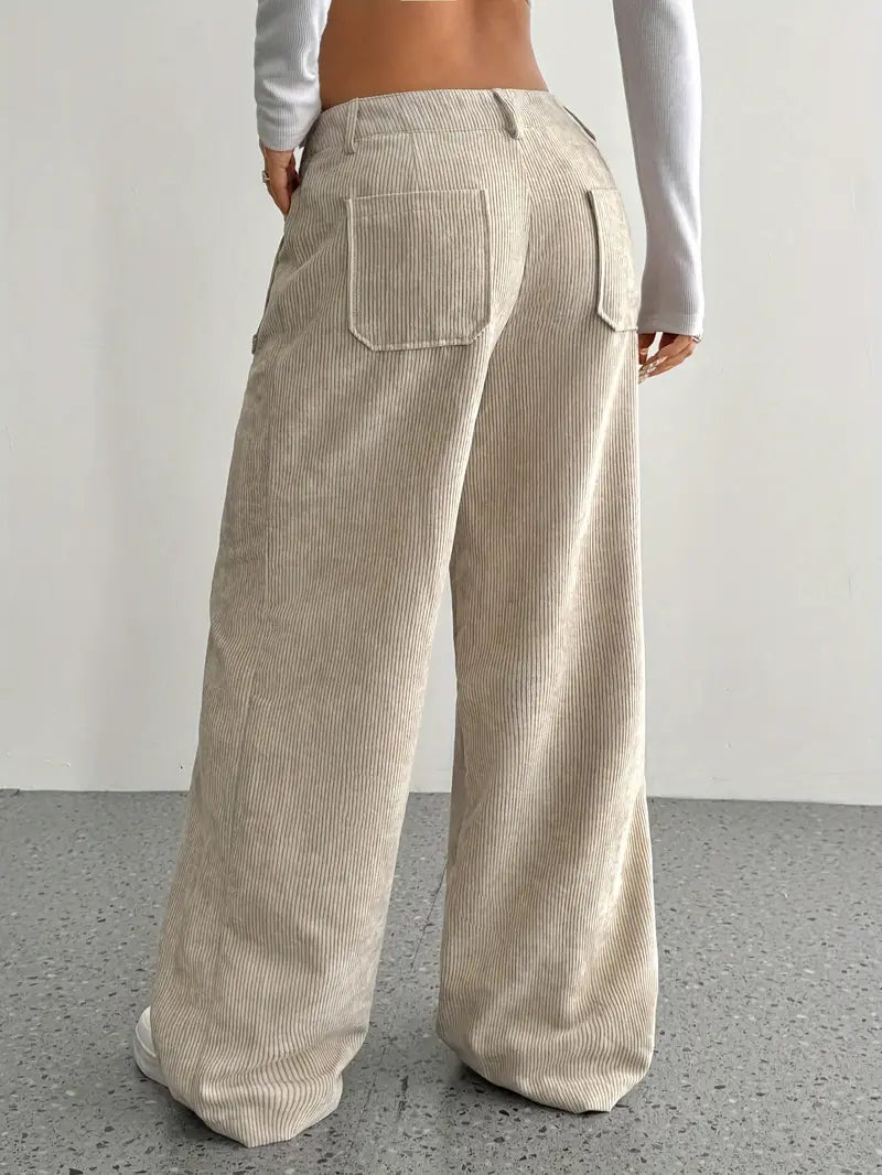 Women's High Waist Wide Leg Pants Button Closure