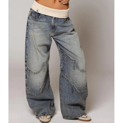 Women's Wide Leg Pants Contrast Waistband