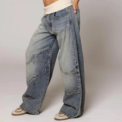 Women's Wide Leg Pants Contrast Waistband