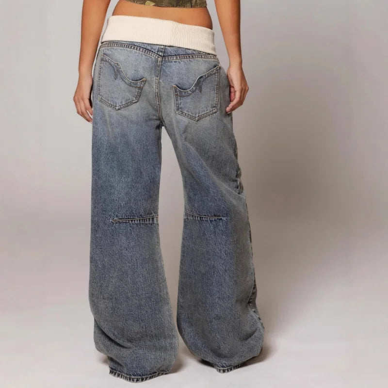 Women's Wide Leg Pants Contrast Waistband
