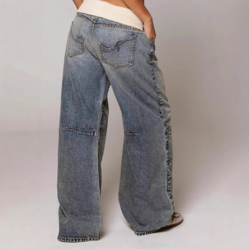 Women's Wide Leg Pants Contrast Waistband