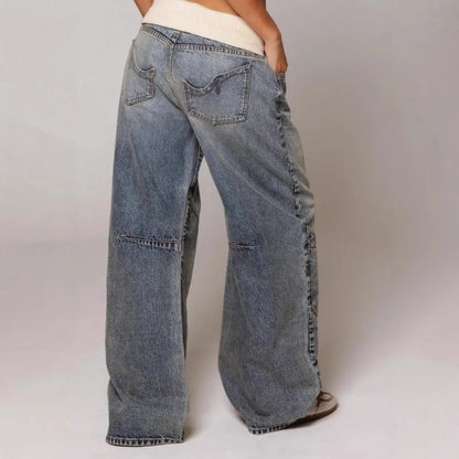 Women's Wide Leg Pants Contrast Waistband