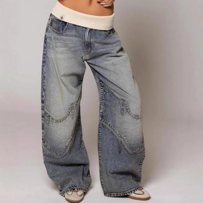 Women's Wide Leg Pants Contrast Waistband