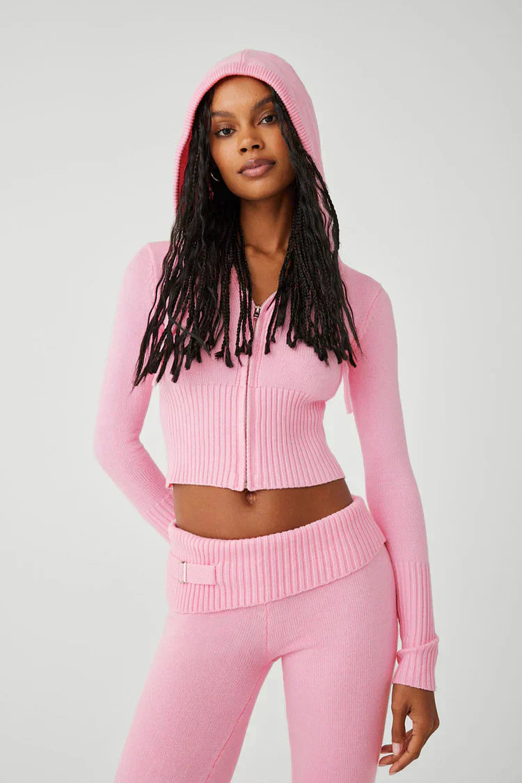 Women's Hooded Sweat Suit Cotton Zip Up Black