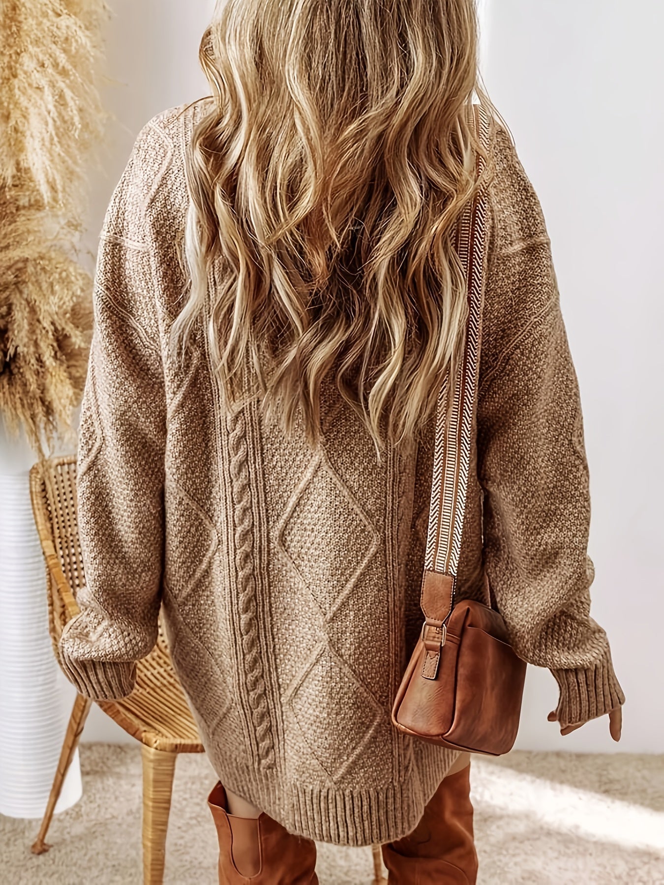 Women's Cable Knit V-Neck Dress