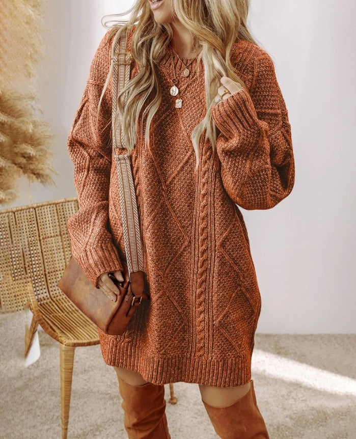 Women's Cable Knit V-Neck Dress