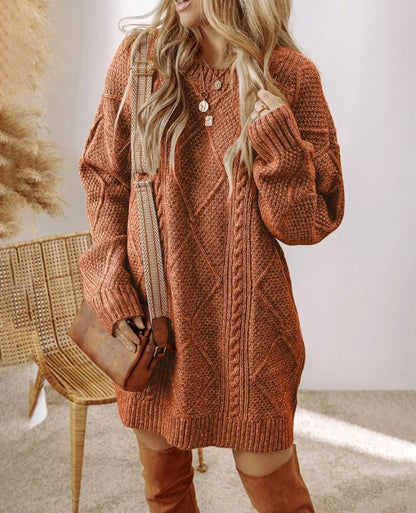 Women's Cable Knit V-Neck Dress