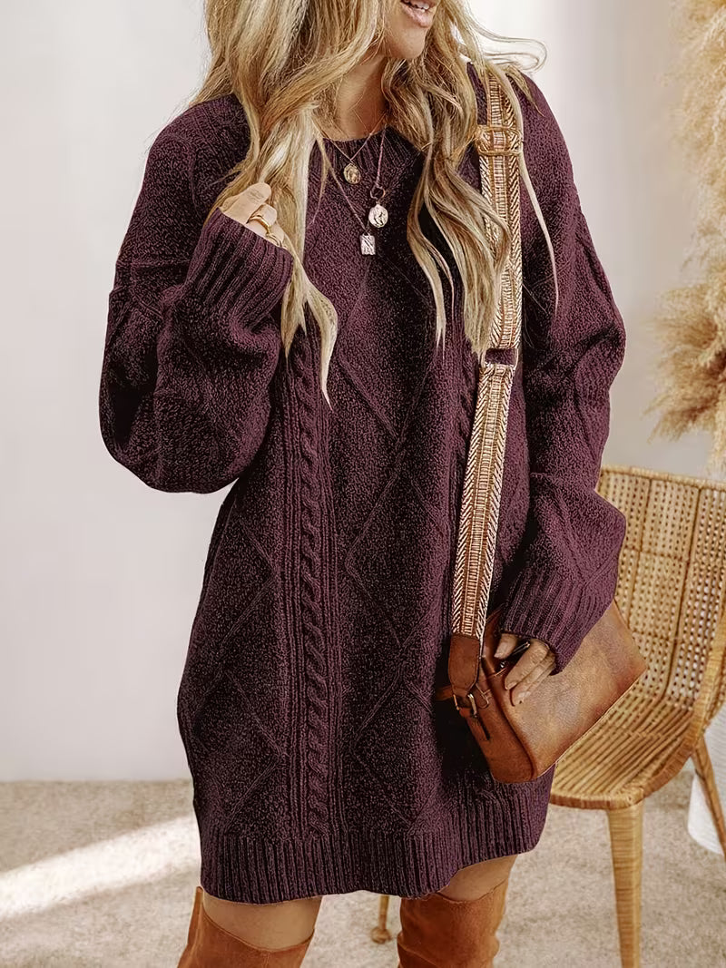 Women's Cable Knit V-Neck Dress