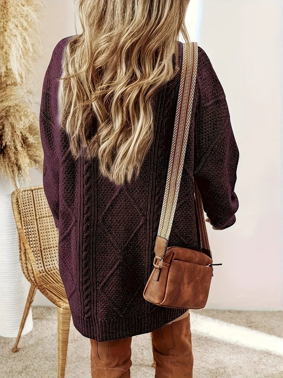 Women's Cable Knit V-Neck Dress