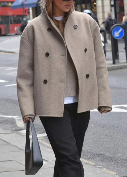 Women's Short Stand-Up Collar Jacket Contrast Buttons