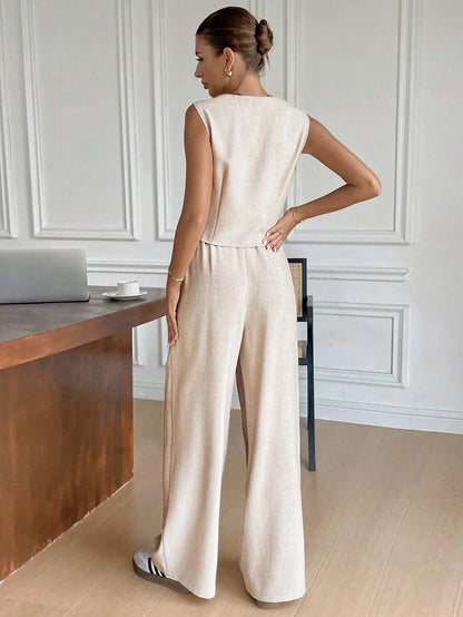 Women's Sleeveless Wide Leg Pants Set