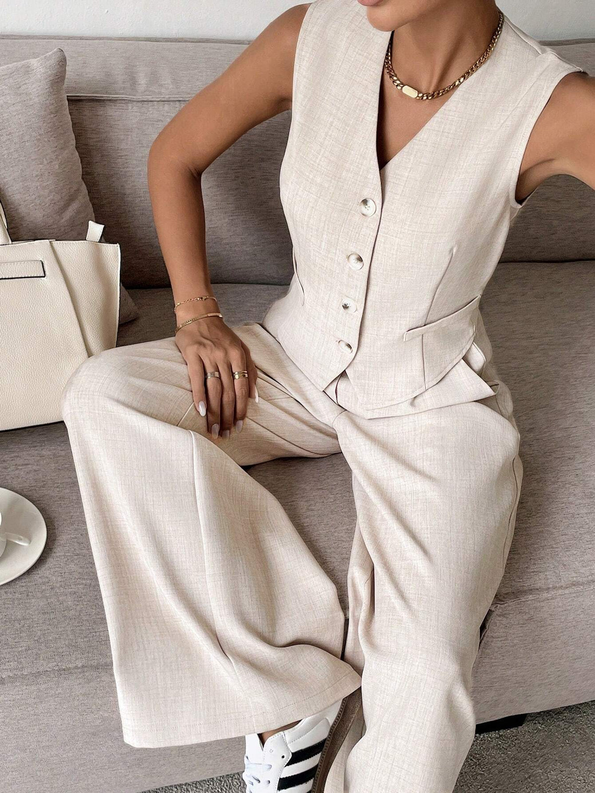 Women's Sleeveless Wide Leg Pants Set