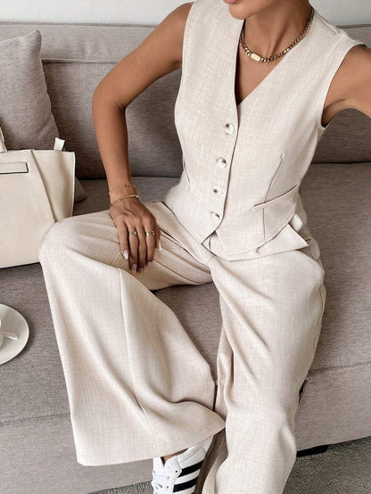 Women's Sleeveless Wide Leg Pants Set