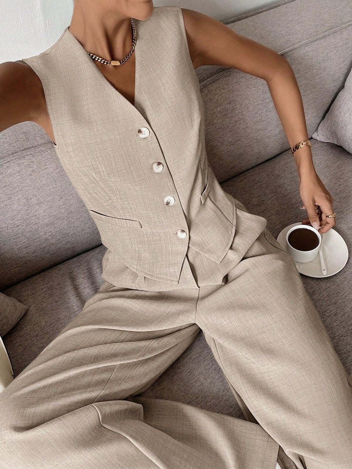 Women's Sleeveless Wide Leg Pants Set