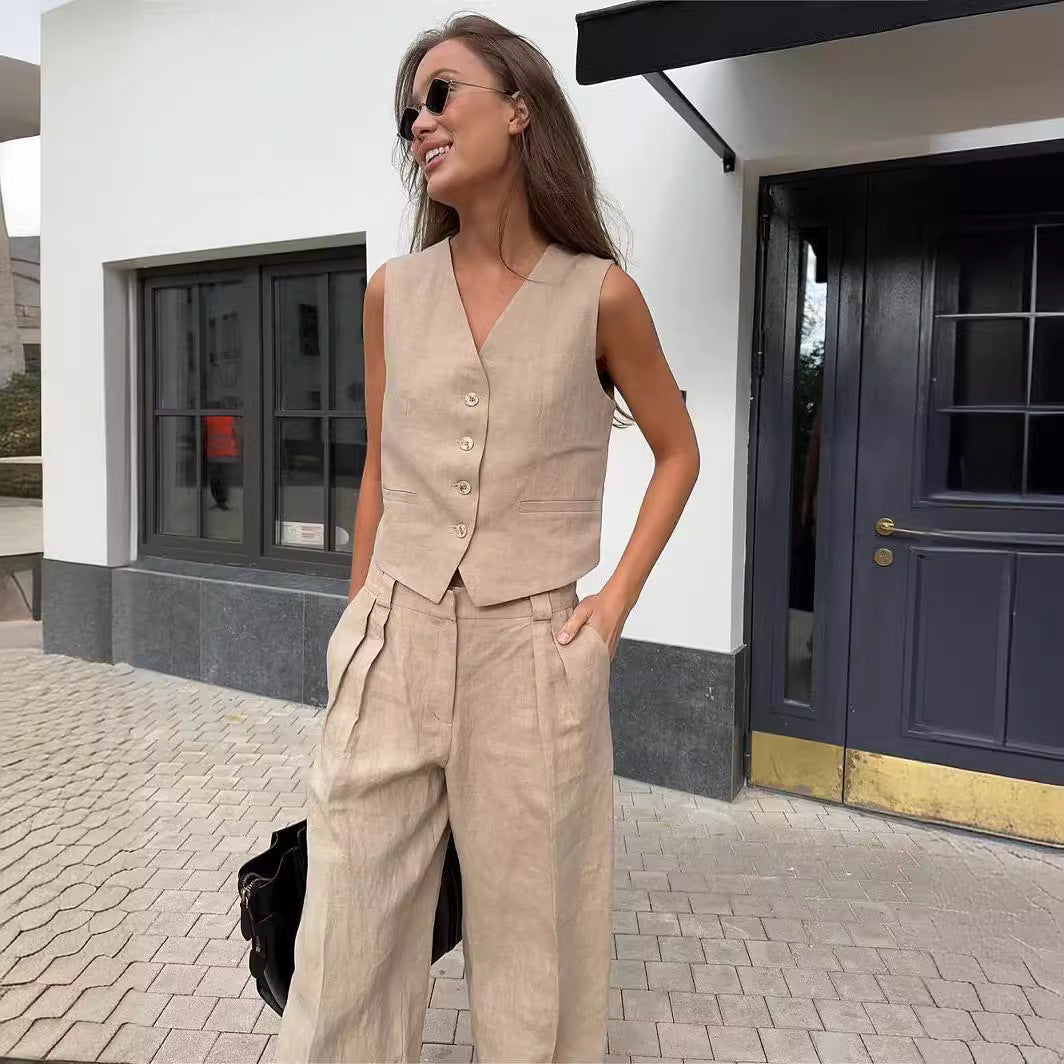 Women's Sleeveless Wide Leg Pants Set