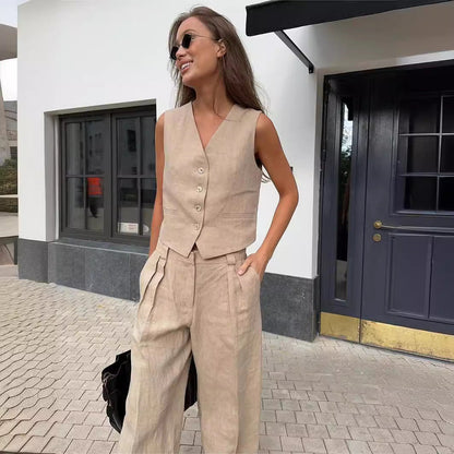 Women's Sleeveless Wide Leg Pants Set