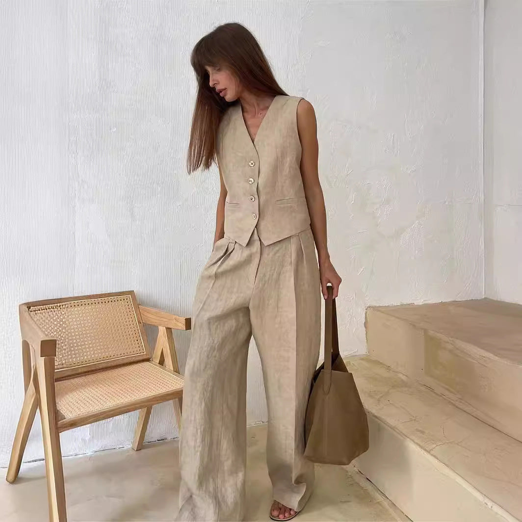Women's Sleeveless Wide Leg Pants Set