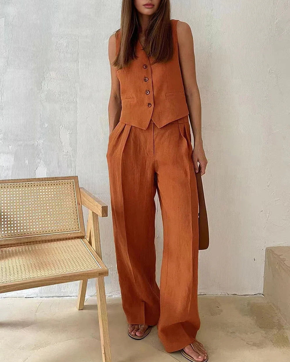 Women's Sleeveless Wide Leg Pants Set