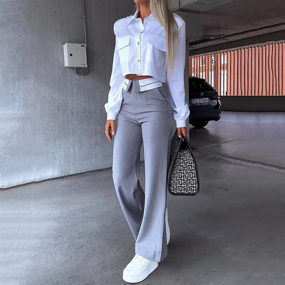 Women's Crop Two Piece Set High Waisted Pants